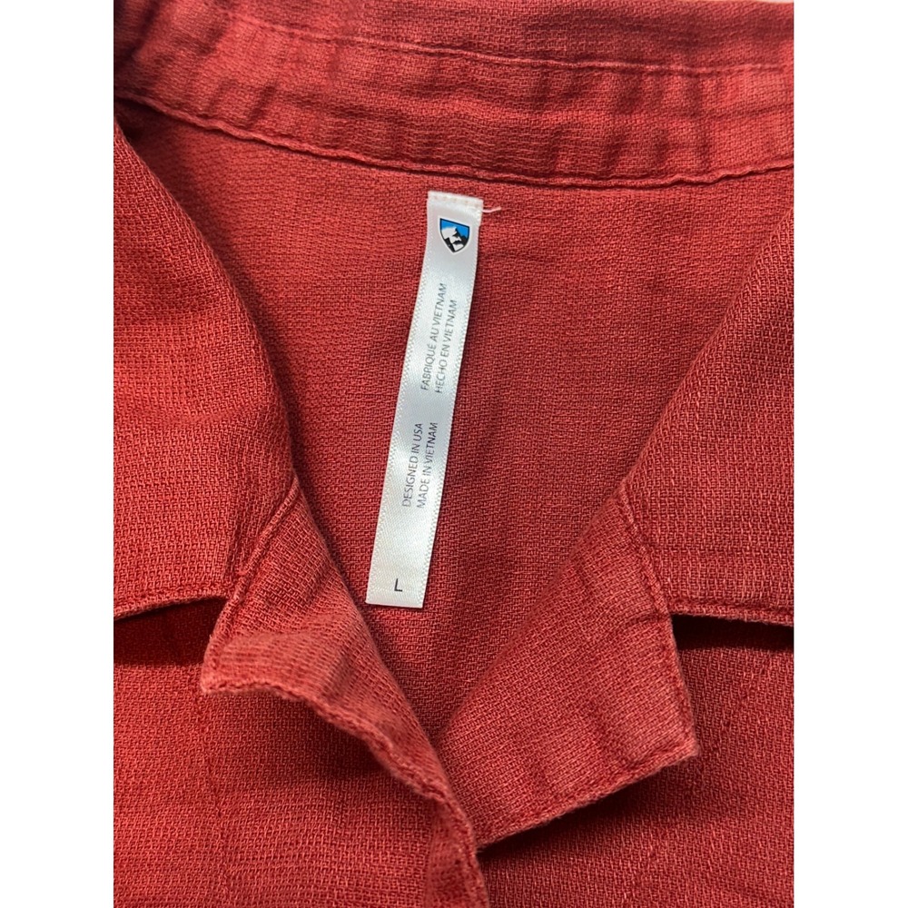 KUHL Button‎ Down Shirt Women Large Red Short Sleeve Hemp Cotton Boxy Top - Picture 3 of 10